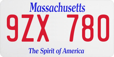 MA license plate 9ZX780