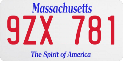 MA license plate 9ZX781