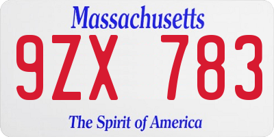 MA license plate 9ZX783