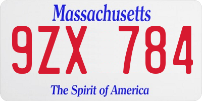 MA license plate 9ZX784