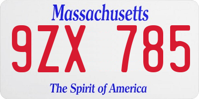 MA license plate 9ZX785