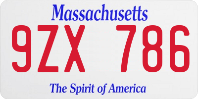 MA license plate 9ZX786