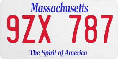 MA license plate 9ZX787