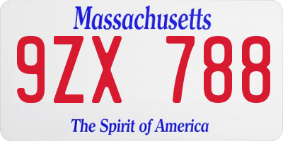 MA license plate 9ZX788