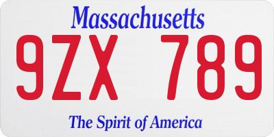 MA license plate 9ZX789