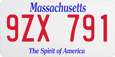 MA license plate 9ZX791