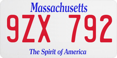 MA license plate 9ZX792