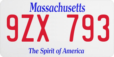 MA license plate 9ZX793