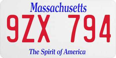 MA license plate 9ZX794