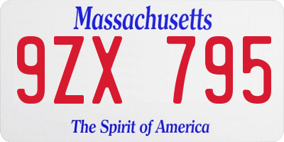 MA license plate 9ZX795