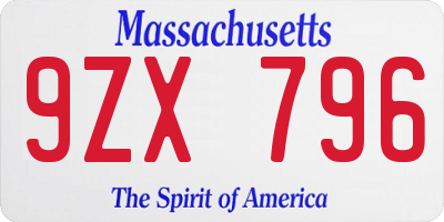 MA license plate 9ZX796