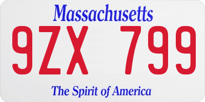 MA license plate 9ZX799