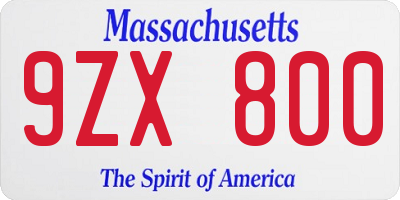 MA license plate 9ZX800