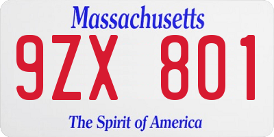 MA license plate 9ZX801