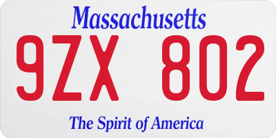 MA license plate 9ZX802