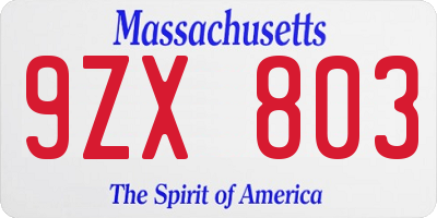 MA license plate 9ZX803