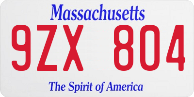 MA license plate 9ZX804