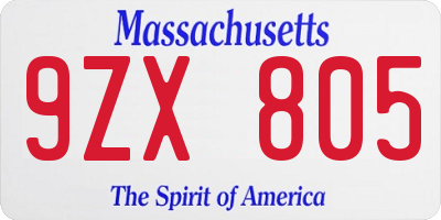 MA license plate 9ZX805