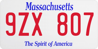 MA license plate 9ZX807