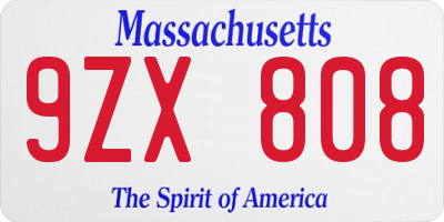 MA license plate 9ZX808