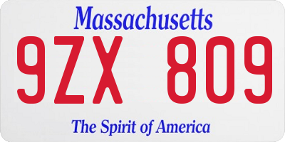 MA license plate 9ZX809