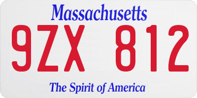 MA license plate 9ZX812