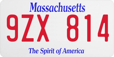 MA license plate 9ZX814