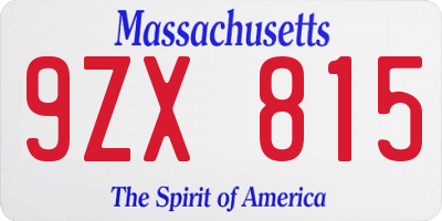 MA license plate 9ZX815