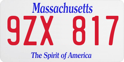 MA license plate 9ZX817