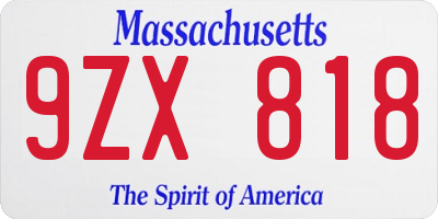 MA license plate 9ZX818