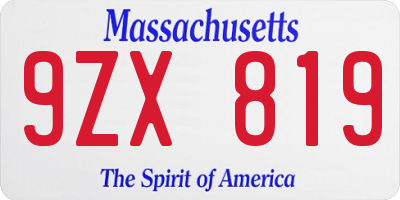 MA license plate 9ZX819