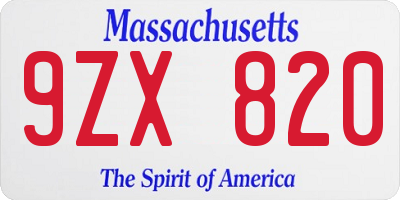 MA license plate 9ZX820