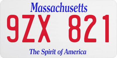 MA license plate 9ZX821