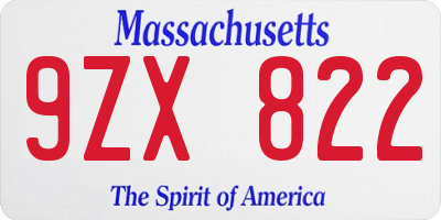 MA license plate 9ZX822