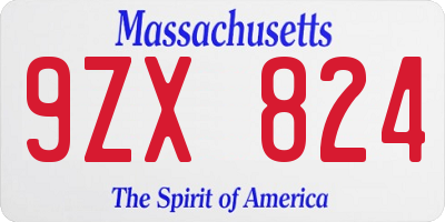 MA license plate 9ZX824