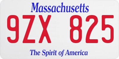 MA license plate 9ZX825