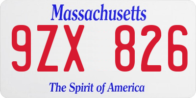 MA license plate 9ZX826