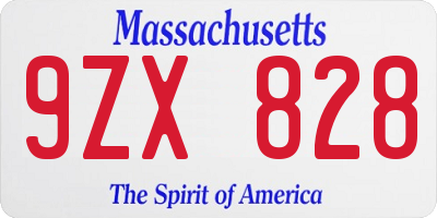 MA license plate 9ZX828