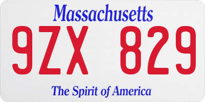 MA license plate 9ZX829