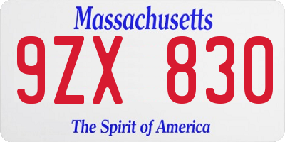 MA license plate 9ZX830