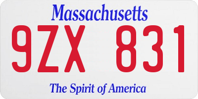 MA license plate 9ZX831