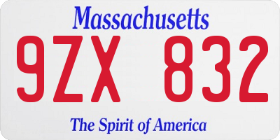 MA license plate 9ZX832