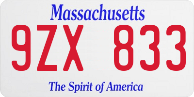 MA license plate 9ZX833