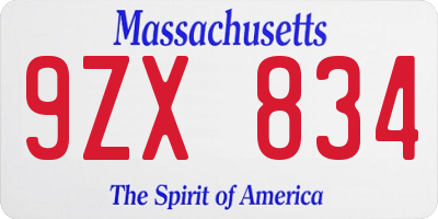 MA license plate 9ZX834