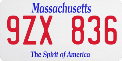 MA license plate 9ZX836