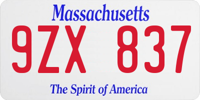 MA license plate 9ZX837