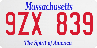 MA license plate 9ZX839