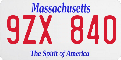 MA license plate 9ZX840