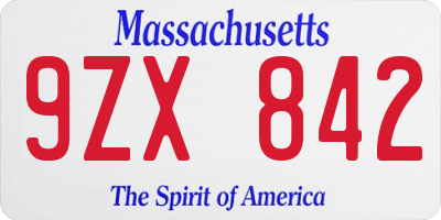 MA license plate 9ZX842