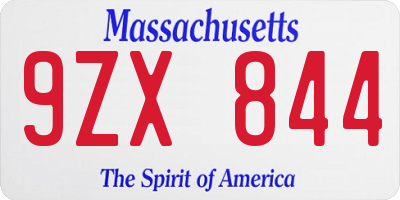 MA license plate 9ZX844